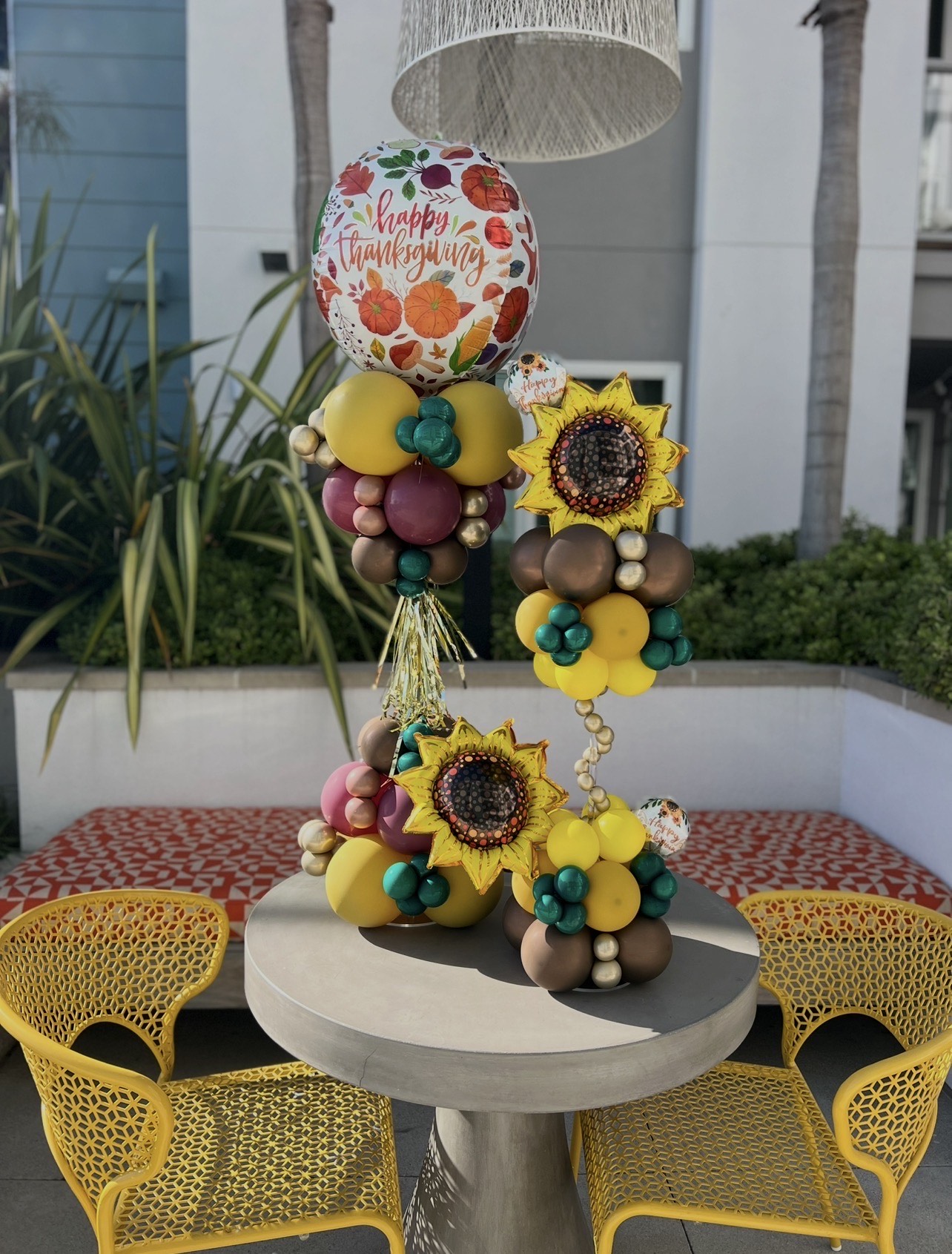 Thanksgiving balloon arrangements with sunflowers